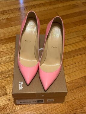 pink patent leather Christian Louboutin Pigalle Follies 100 pumps in Dolly 
